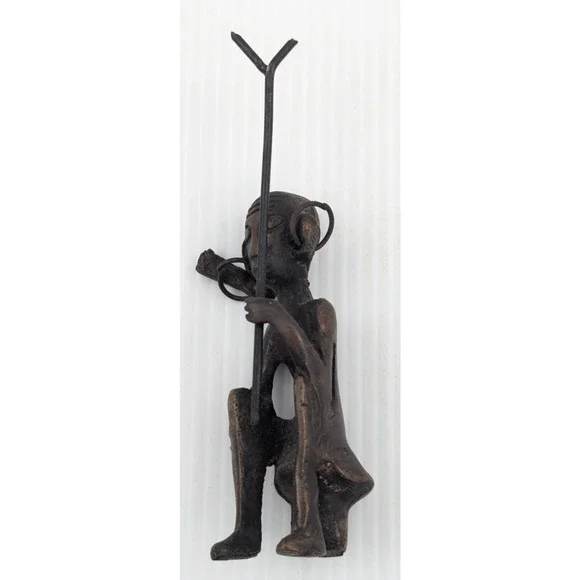 Small Bronze Figure with Earring Walking Stick 4.25" Dogon Ashanti ?